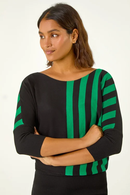 Roman Green Contrast Stripe Print Knit - Size 16 Image 2