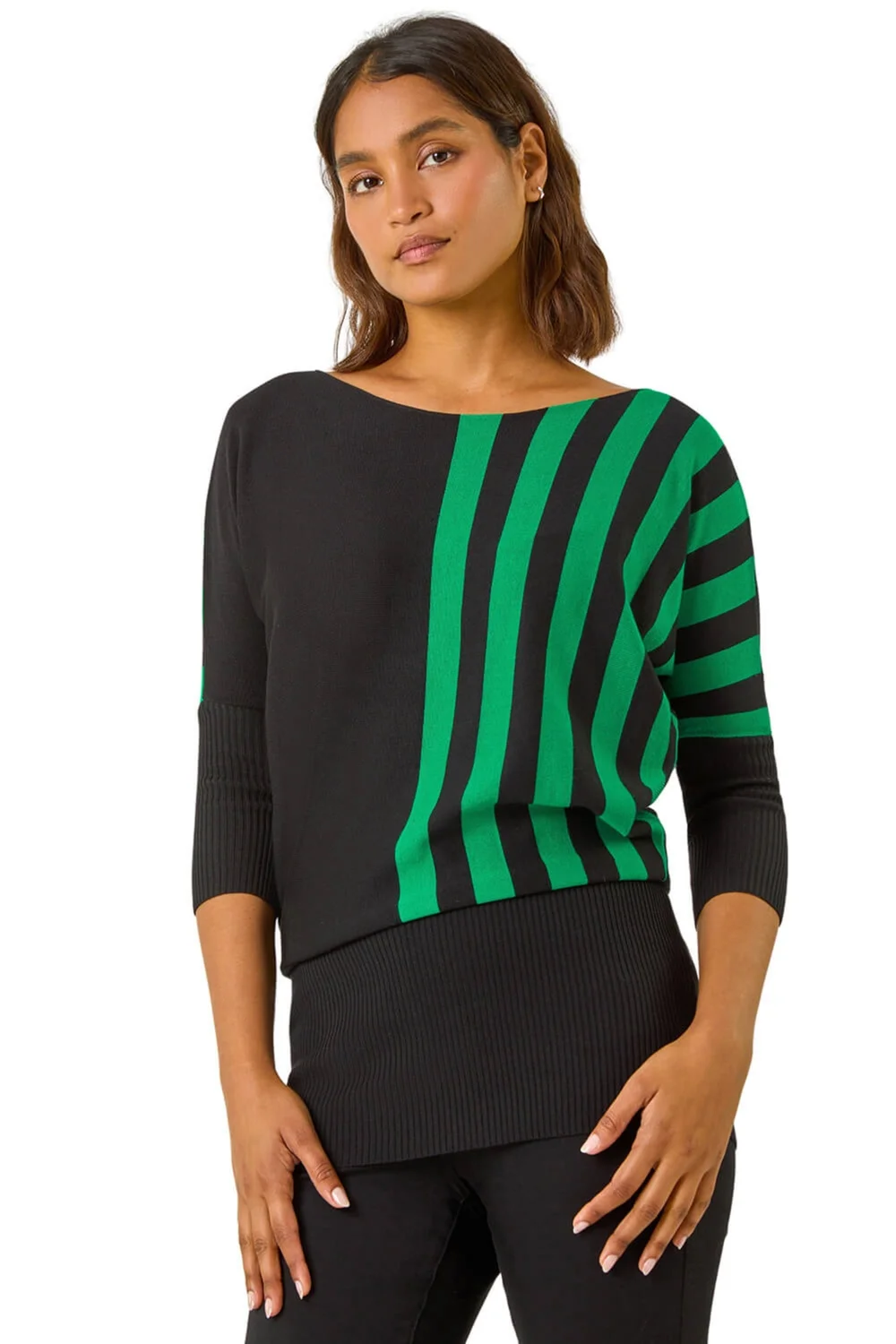 Roman Green Contrast Stripe Print Knit - Size 16 Image 1