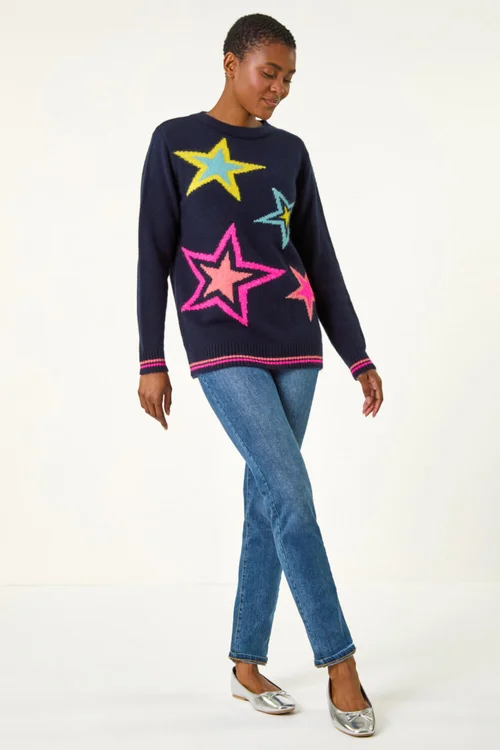 Roman Navy Multi Star Detail Knitted Jumper - 10 Image 3