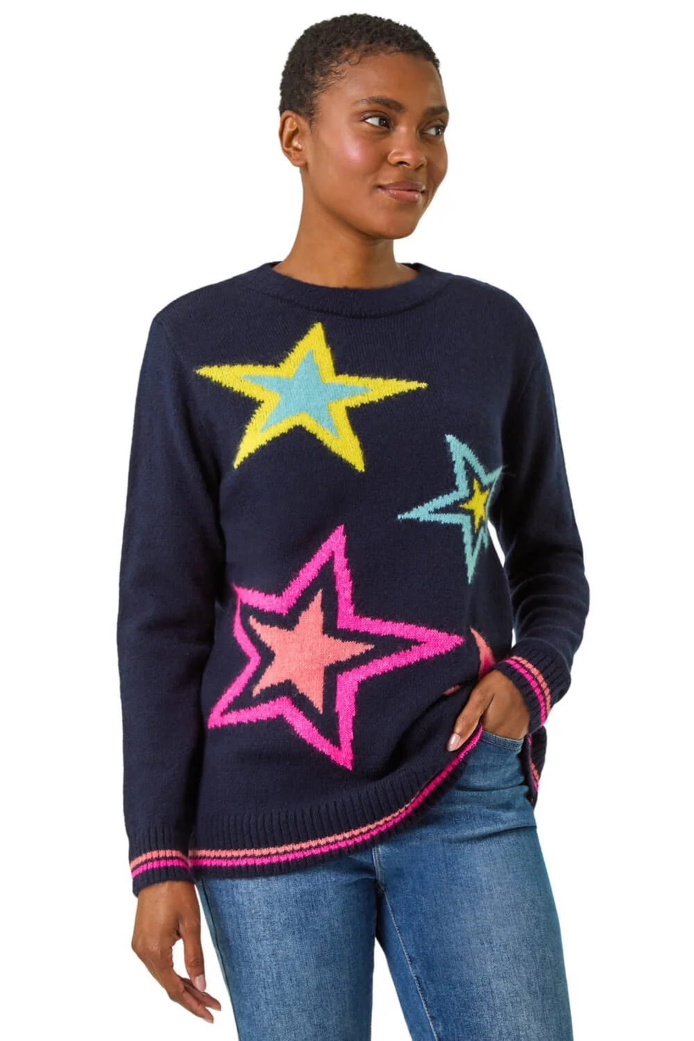 Roman Navy Multi Star Detail Knitted Jumper - 10 Image 1