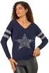 Roman Midnight Blue Star Embellished Knit Jumper - Size 16 Image 1