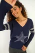 Roman Midnight Blue Star Embellished Knit Jumper - Size 16 Image 2