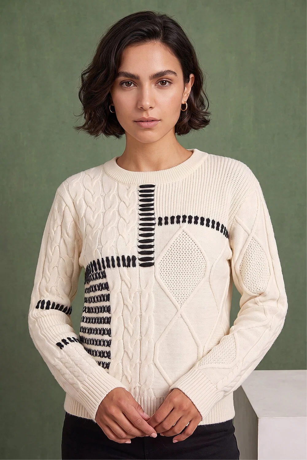 Roman Ivory Crew Neck Blanket Cable Knit Jumper - 16 Image 1