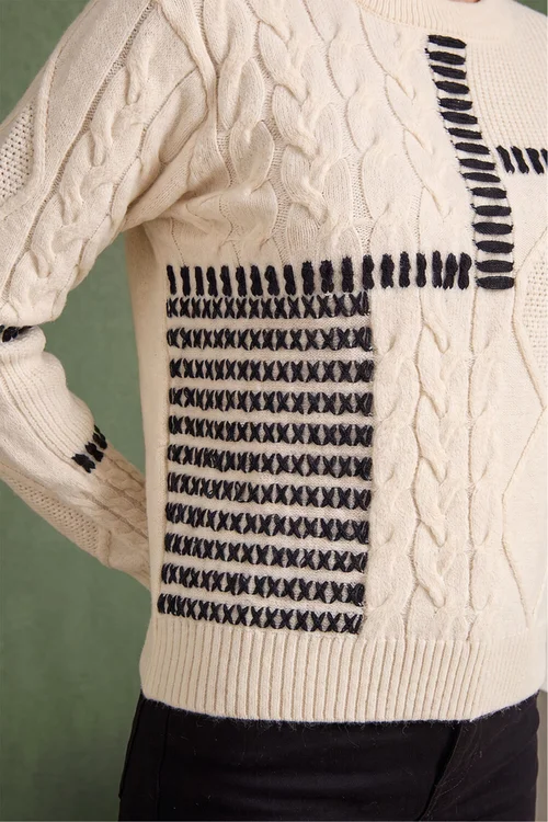 Roman Ivory Crew Neck Blanket Cable Knit Jumper - 16 Image 4