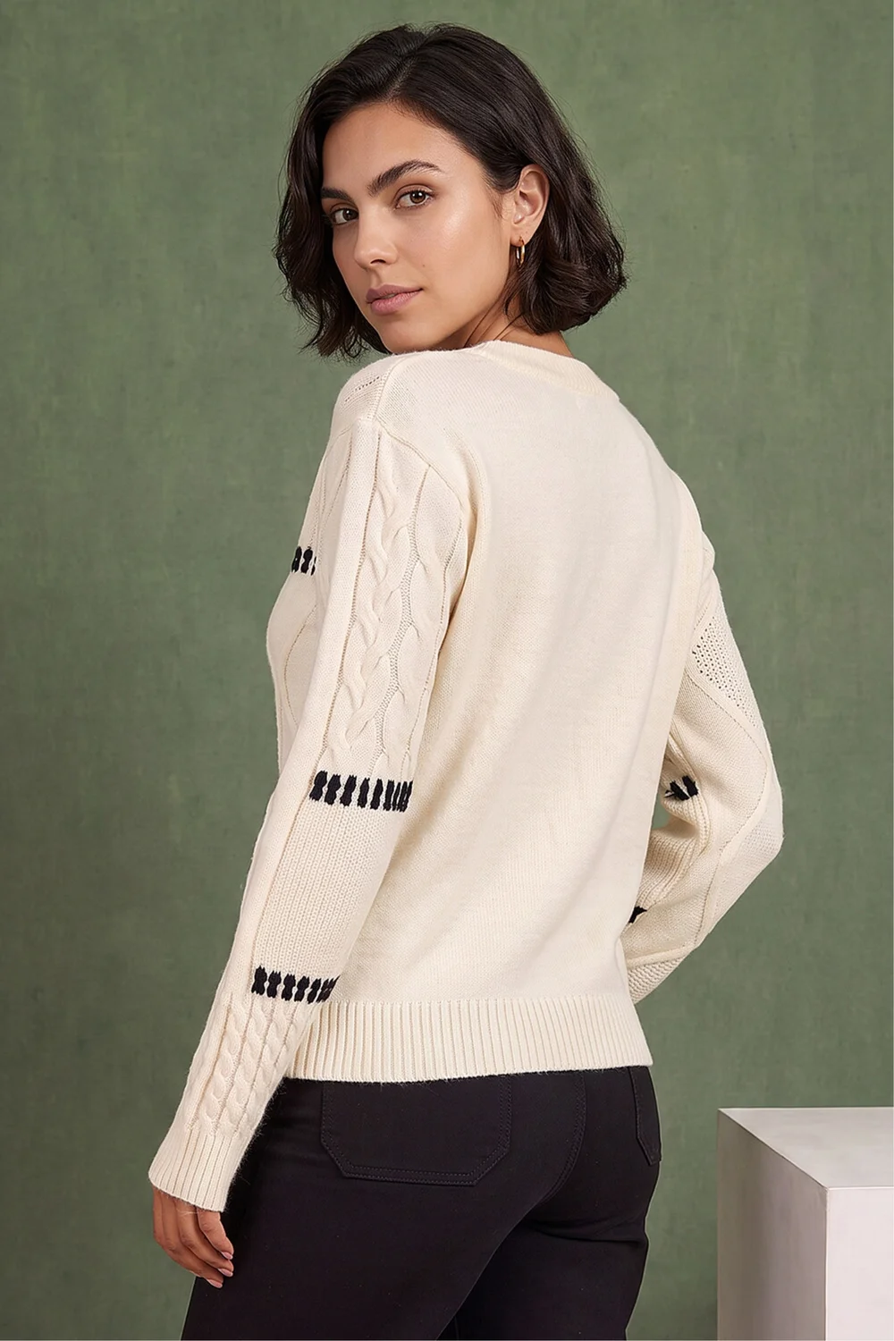 Roman Ivory Crew Neck Blanket Cable Knit Jumper - 16 Image 3