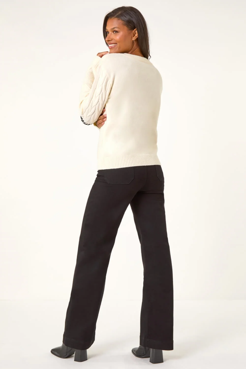 Roman Ivory Crew Neck Blanket Cable Knit Jumper - 14 Image 4