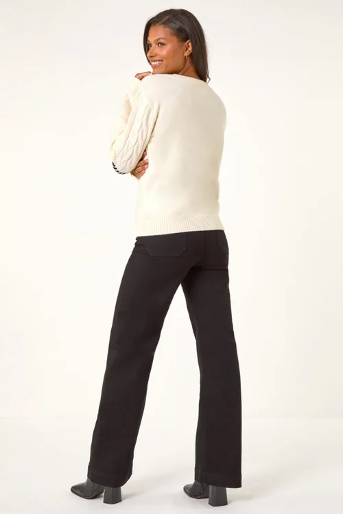 Roman Ivory Crew Neck Blanket Cable Knit Jumper - 14 Image 4
