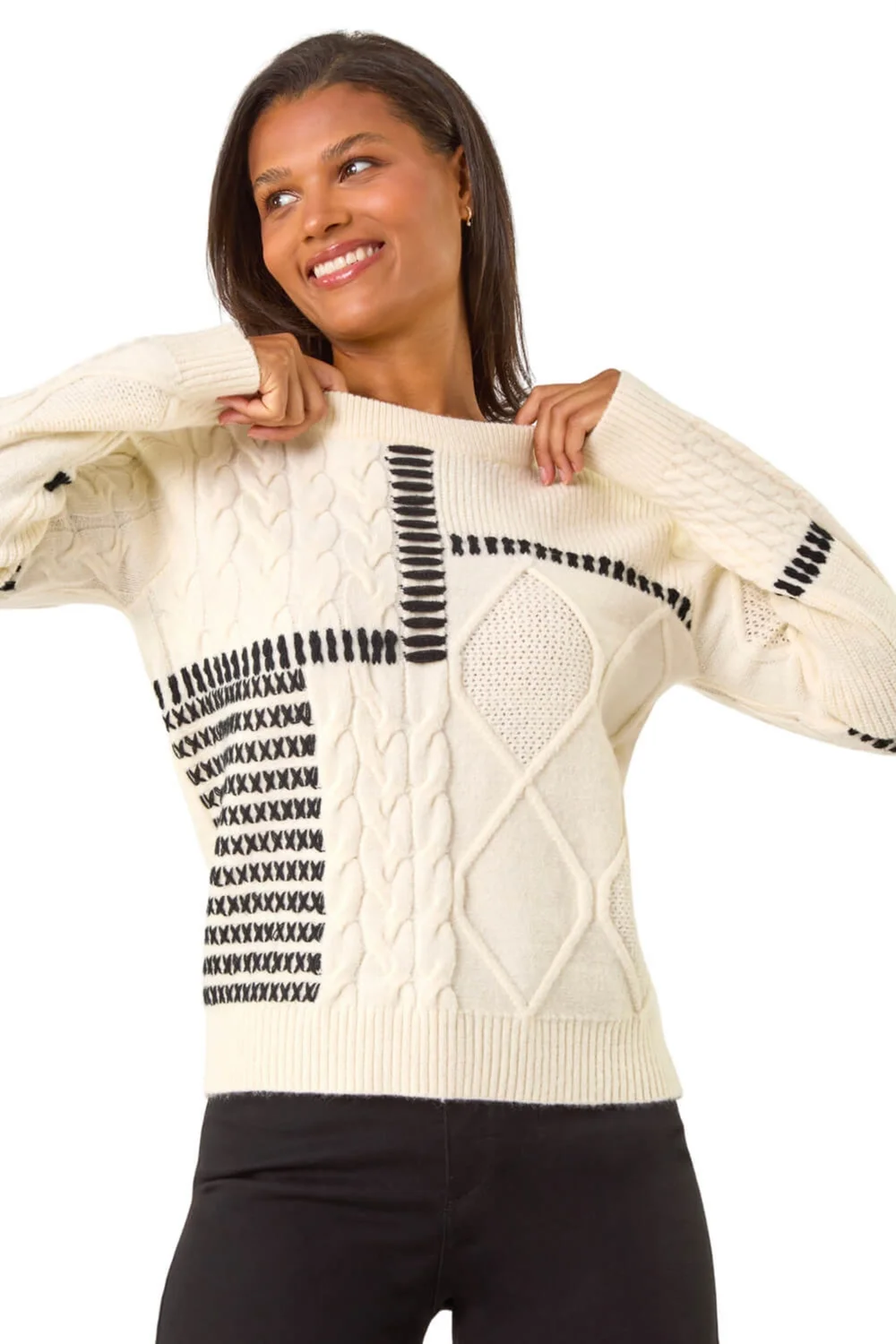Roman Ivory Crew Neck Blanket Cable Knit Jumper - 14 Image 1