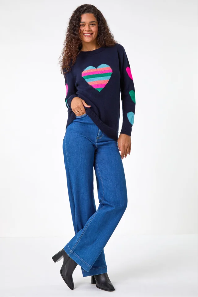 Roman Midnight Blue Multi Heart Detail Longline Jumper
