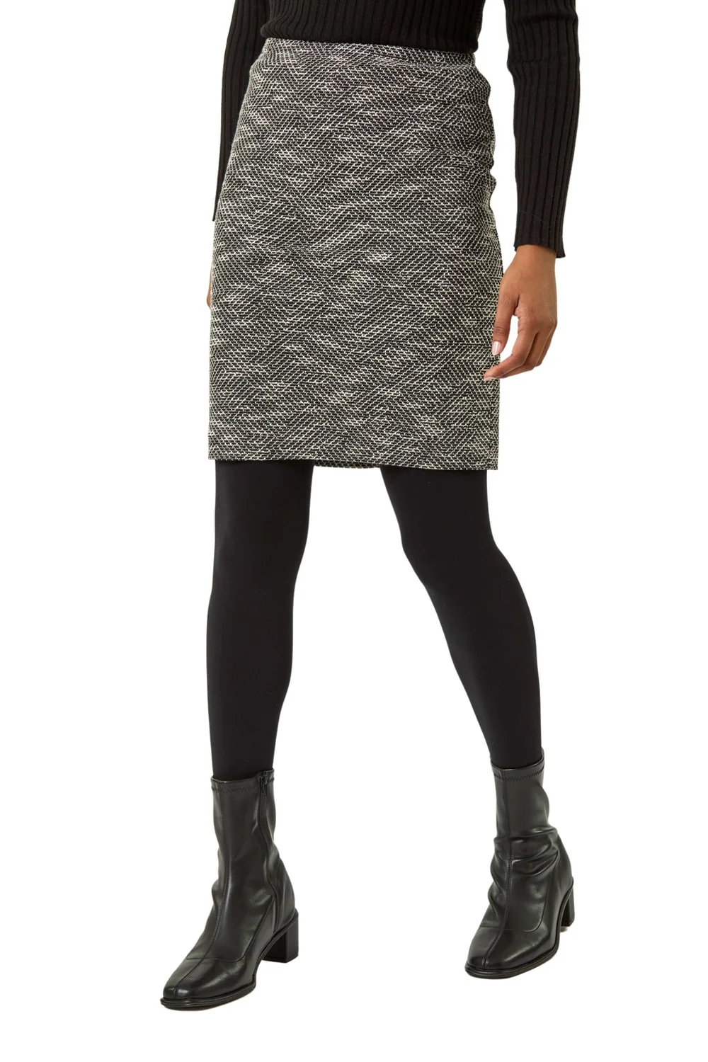 Roman Black Textured Stretch Knee Length Skirt - Size 10 Image 2