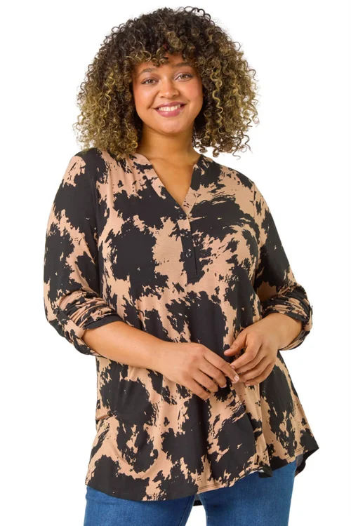 Roman Black Curve Stretch Jersey Abstract Top - Size 30-32 Image 1