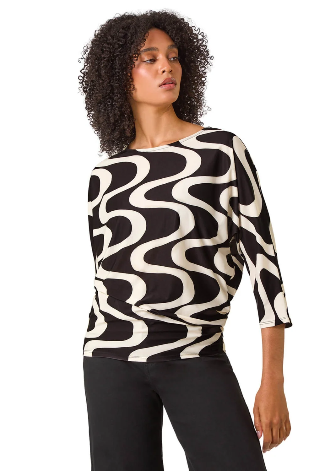 Roman Black Swirl Print Stretch Top - 10 Image 1