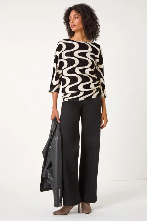 Roman Black Swirl Print Stretch Top - 10 Image 3