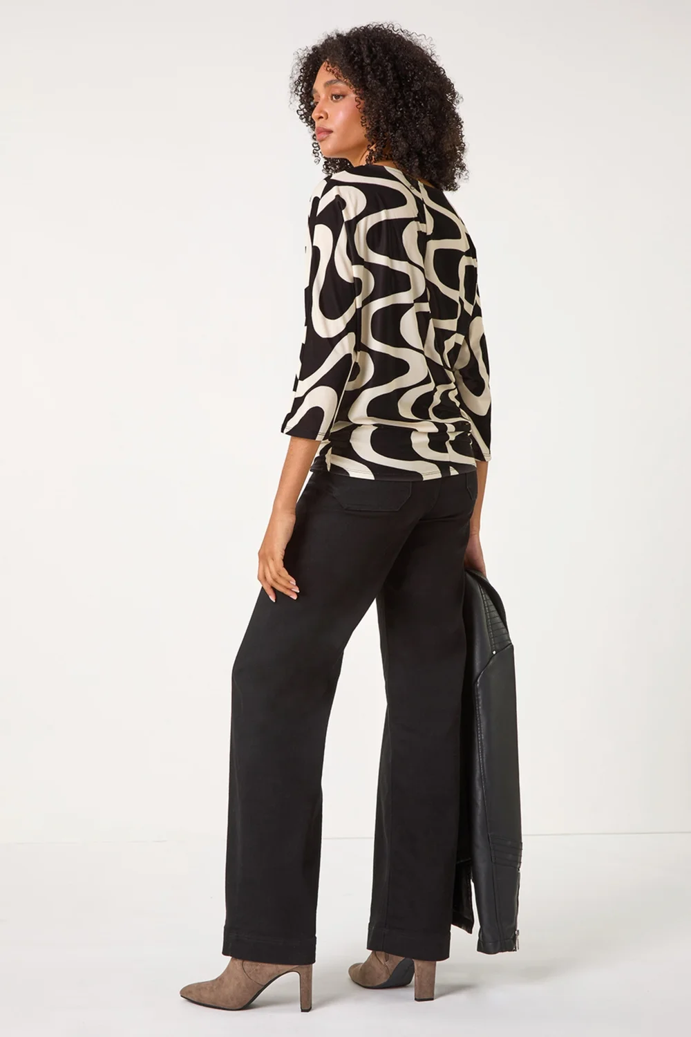 Roman Black Swirl Print Stretch Top - 10 Image 4