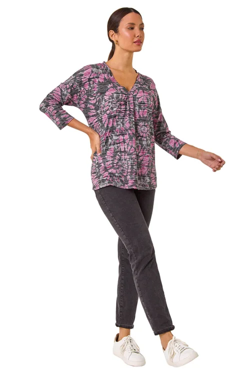 Roman Pink Abstract Print Pleat Front Top - 10 Image 2