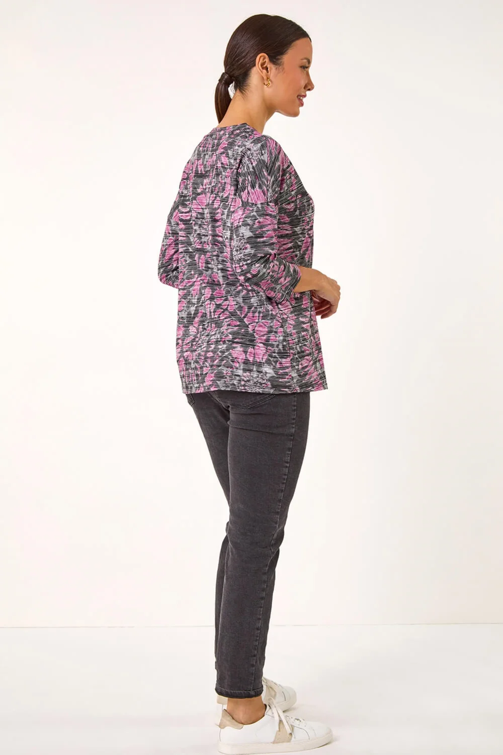 Roman Pink Abstract Print Pleat Front Top - 10 Image 3