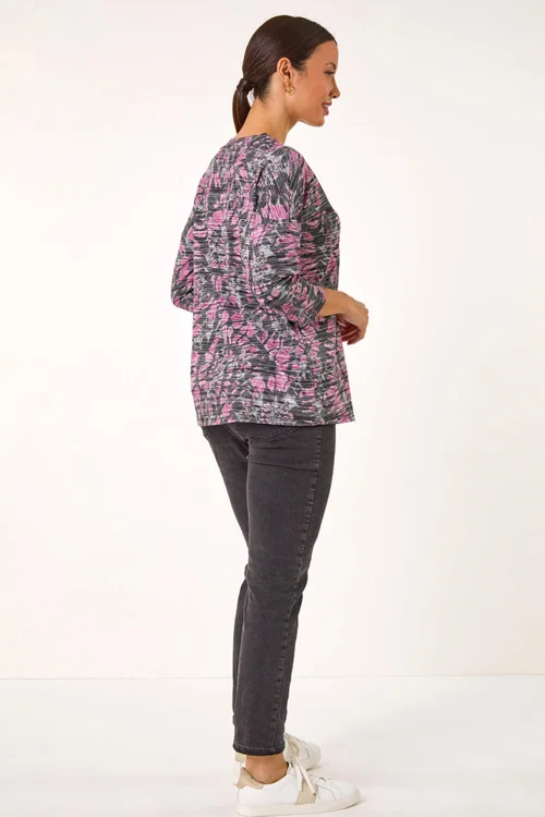Roman Pink Abstract Print Pleat Front Top - 10 Image 3