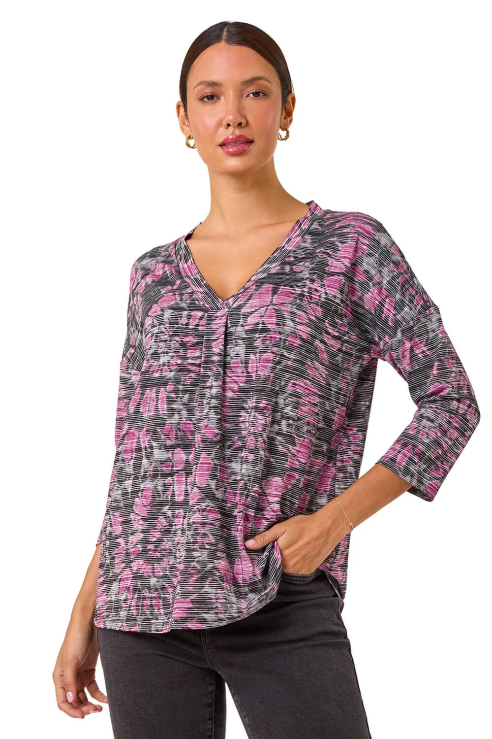 Roman Pink Abstract Print Pleat Front Top - 10 Image 1