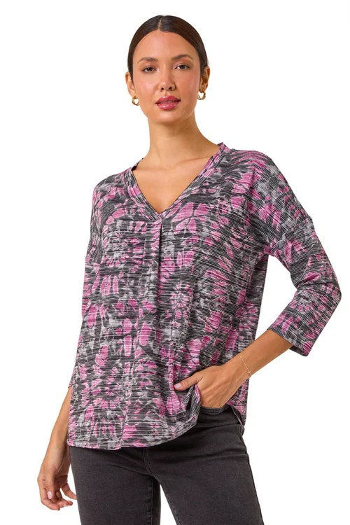 Roman Pink Abstract Print Pleat Front Top - 10 Image 1