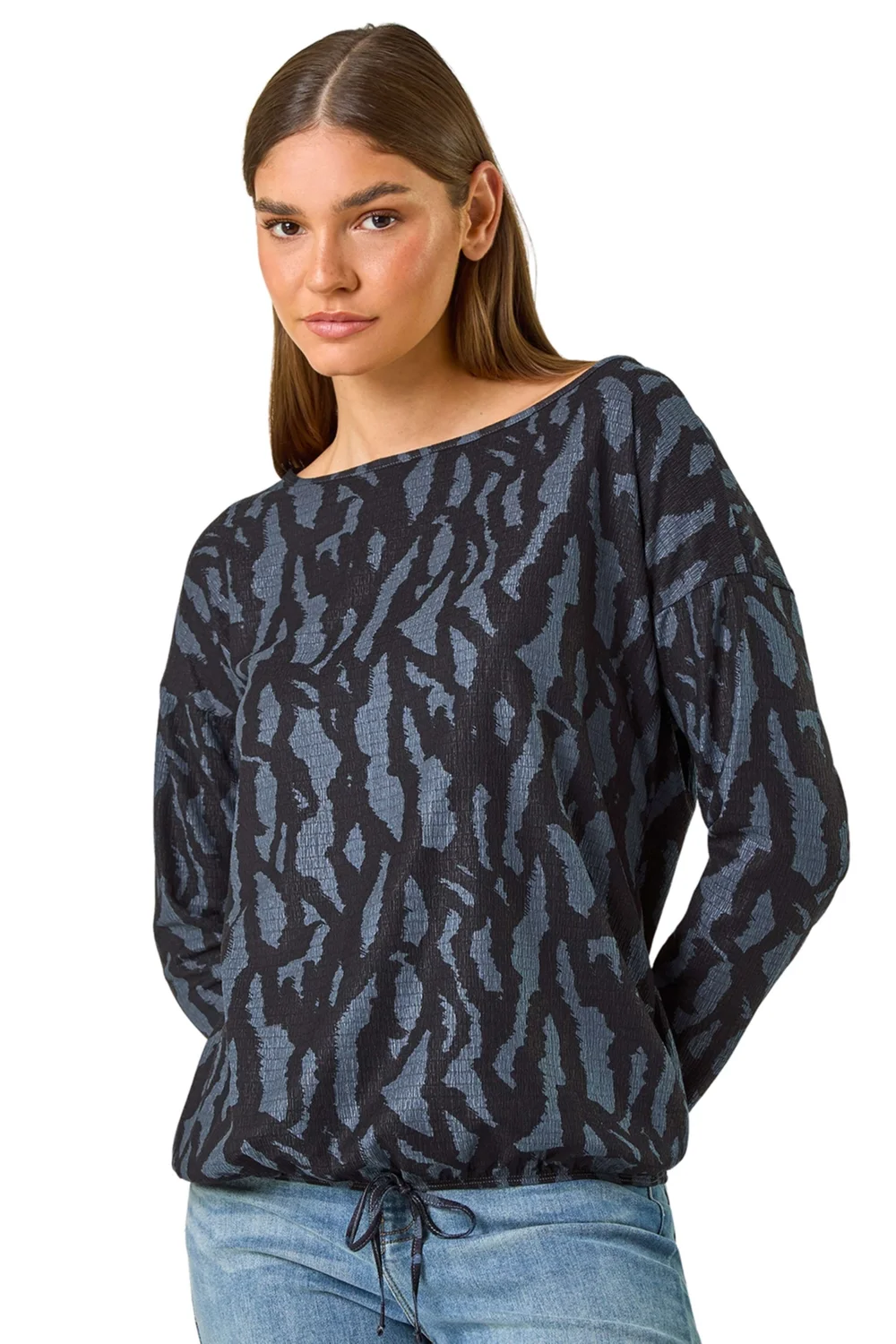 Roman Teal Tie Hem Geometric Print Top - Size 18 Image 1