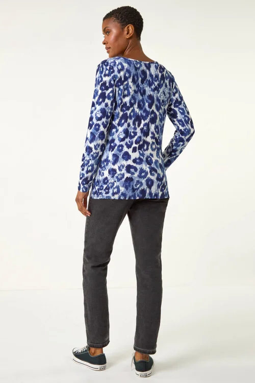Roman Navy Animal Print Cowl Neck Tunic Top - Size 10 Image 4