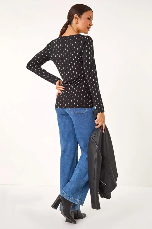 Roman Black Sweetheart Neck Print Stretch Tunic Top - Size 24 Image 4