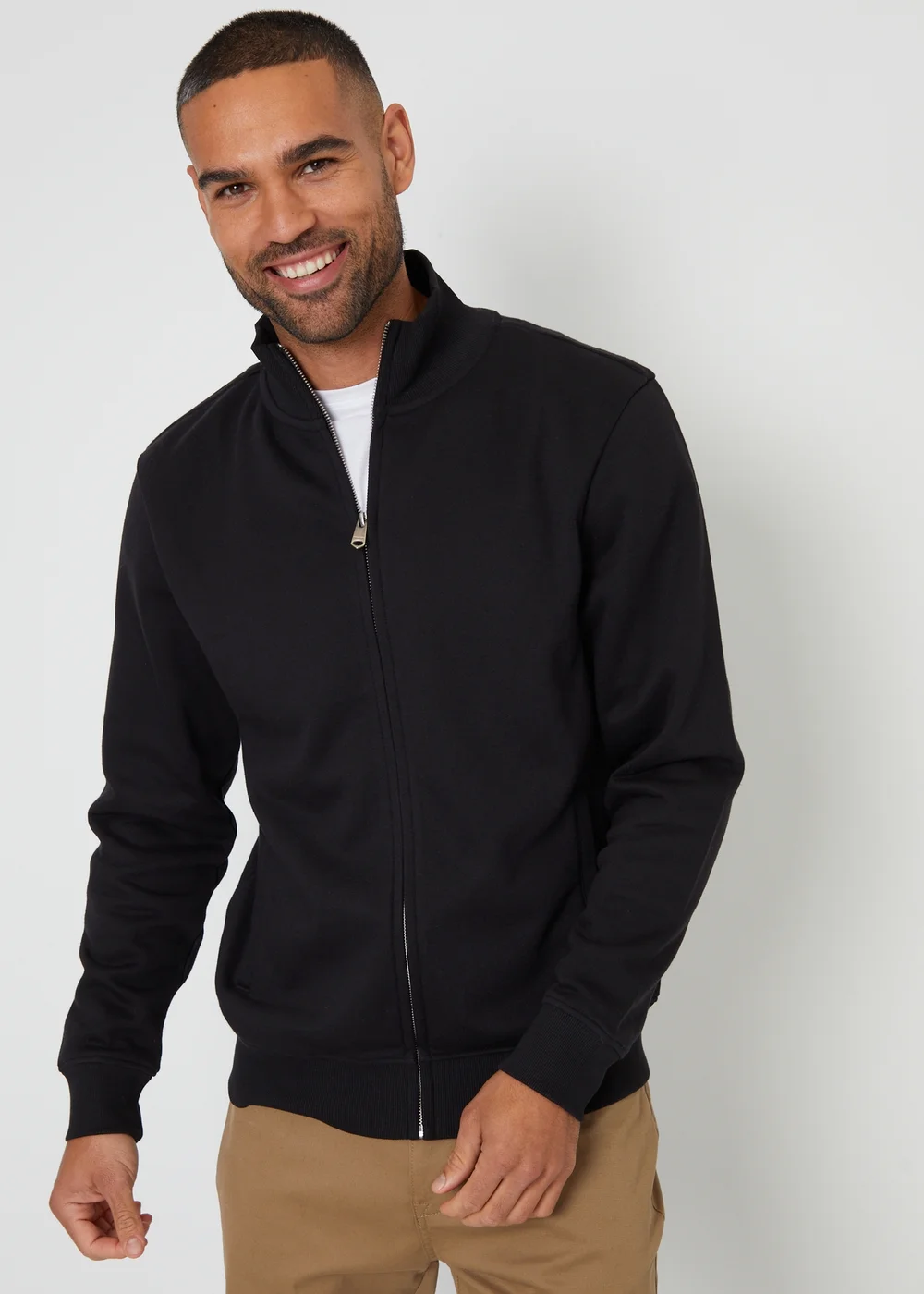 Threadbare Black Funnel Neck Zip Through Sweatshirt - M Image 1