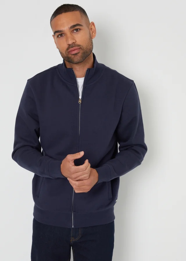 Threadbare Navy Funnel Neck Zip Through Sweatshirt