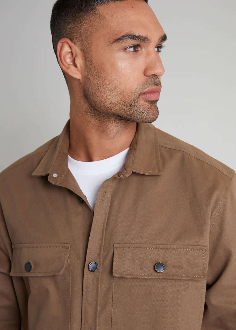 Threadbare Brown Cotton Twill Button Up Shacket - S Image 4
