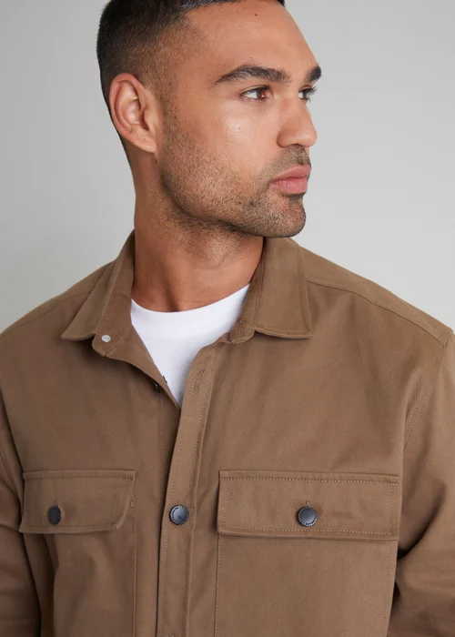 Threadbare Brown Cotton Twill Button Up Shacket - S Image 4