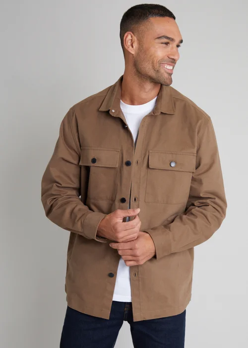 Threadbare Brown Cotton Twill Button Up Shacket - S Image 1