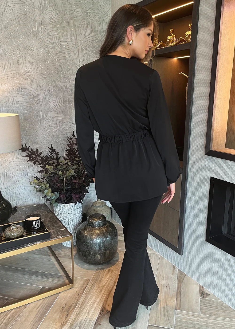 AX Paris Black Long Sleeve Gold Detail Belt Wrap Top - 8 Image 2