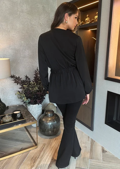 AX Paris Black Long Sleeve Gold Detail Belt Wrap Top - 8 Image 2