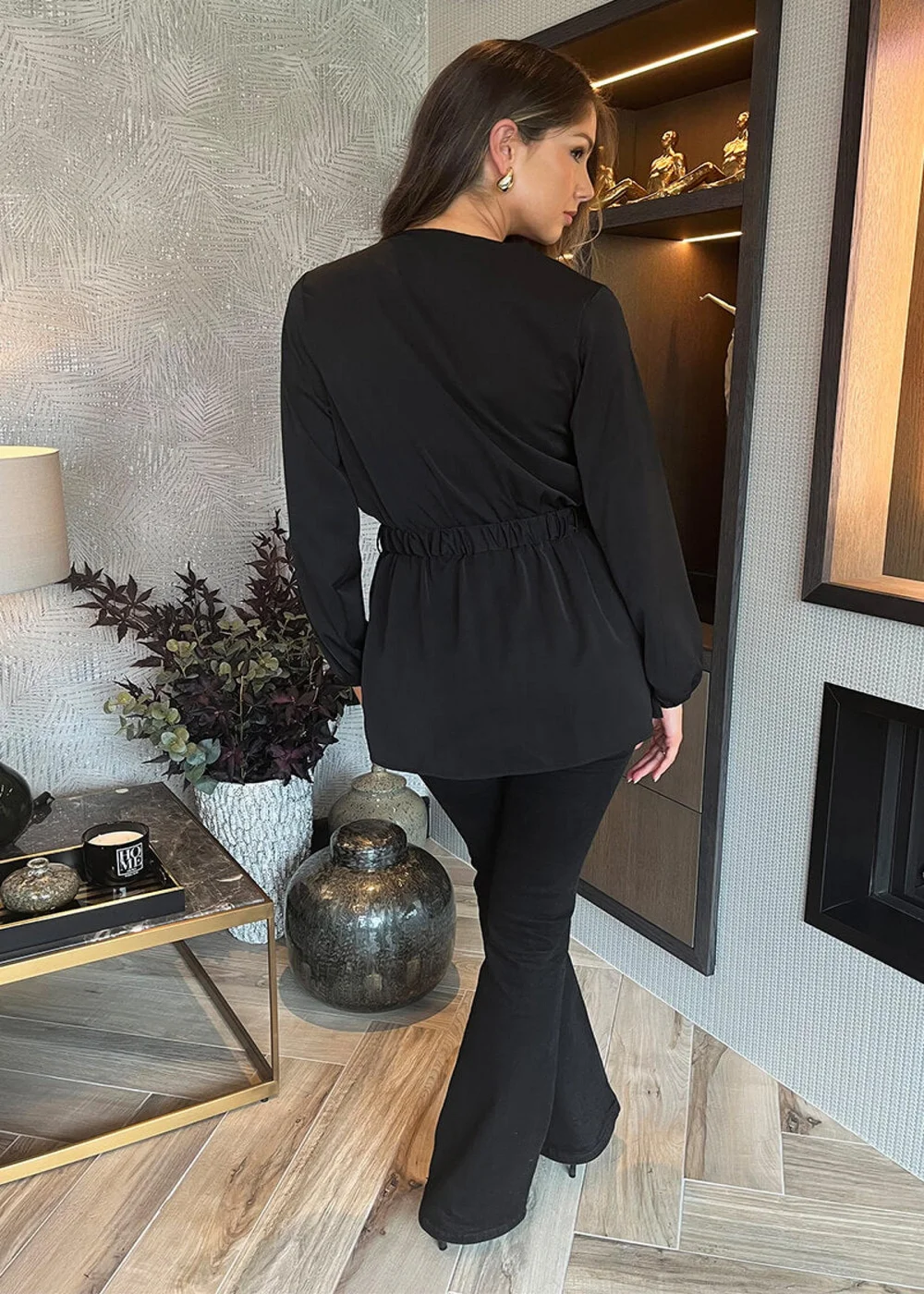 AX Paris Black Long Sleeve Gold Detail Belt Wrap Top - 8 Image 5