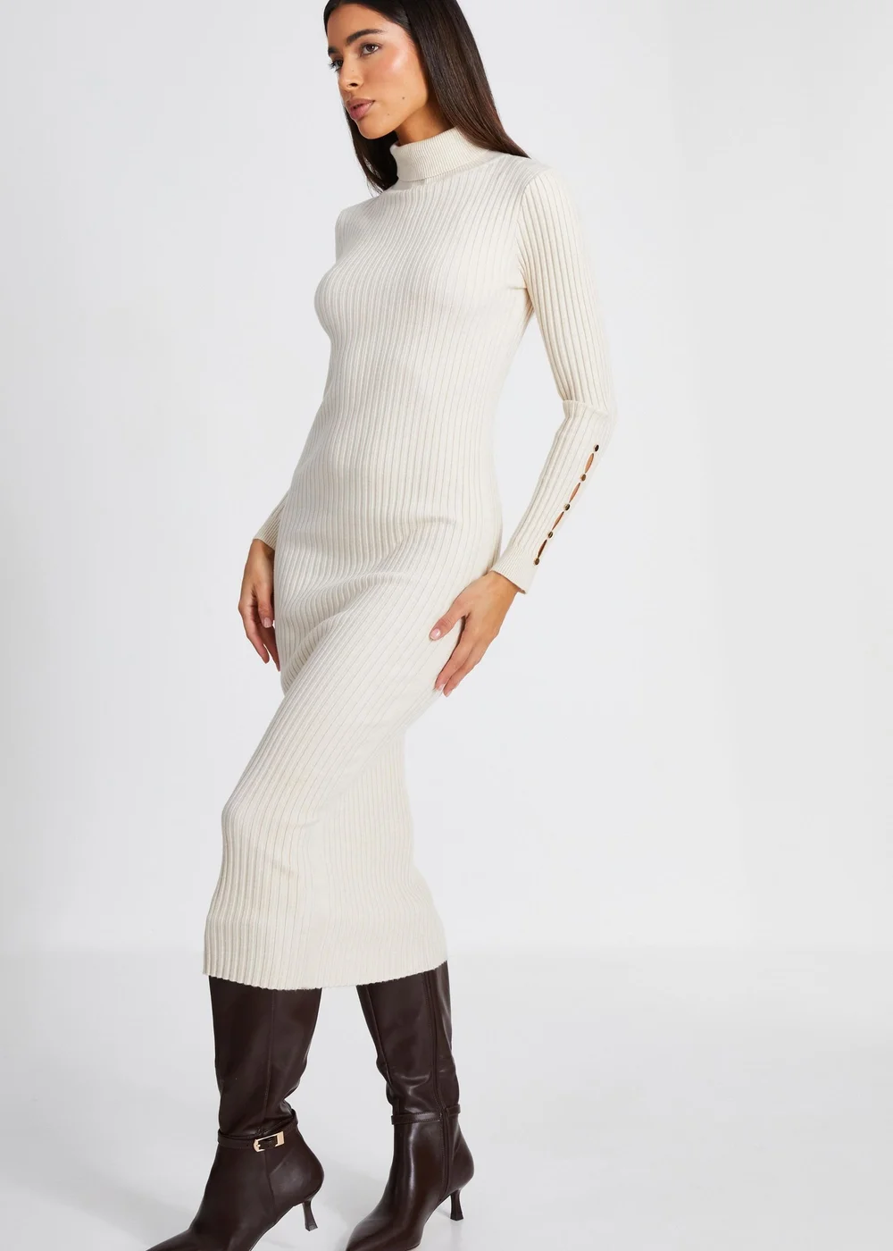 Quiz Cream Ribbed Knit Jumper Dress - XS Image 3