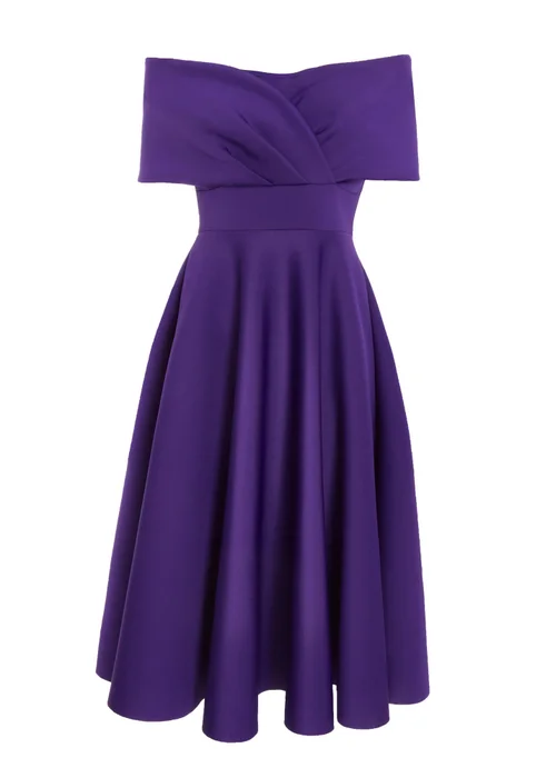 Quiz Purple Bardot Skater Midi Dress - 8 Image 4