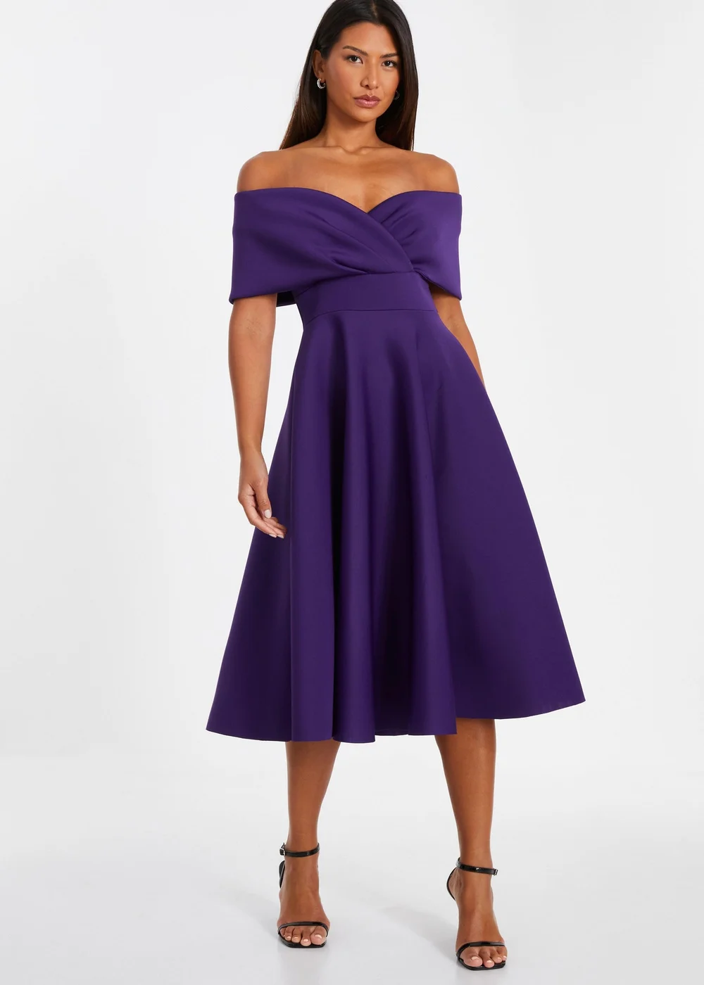 Quiz Purple Bardot Skater Midi Dress - 8 Image 1