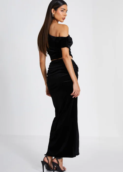Quiz Black Velvet Corsage Maxi Skirt - Size 6 Image 2