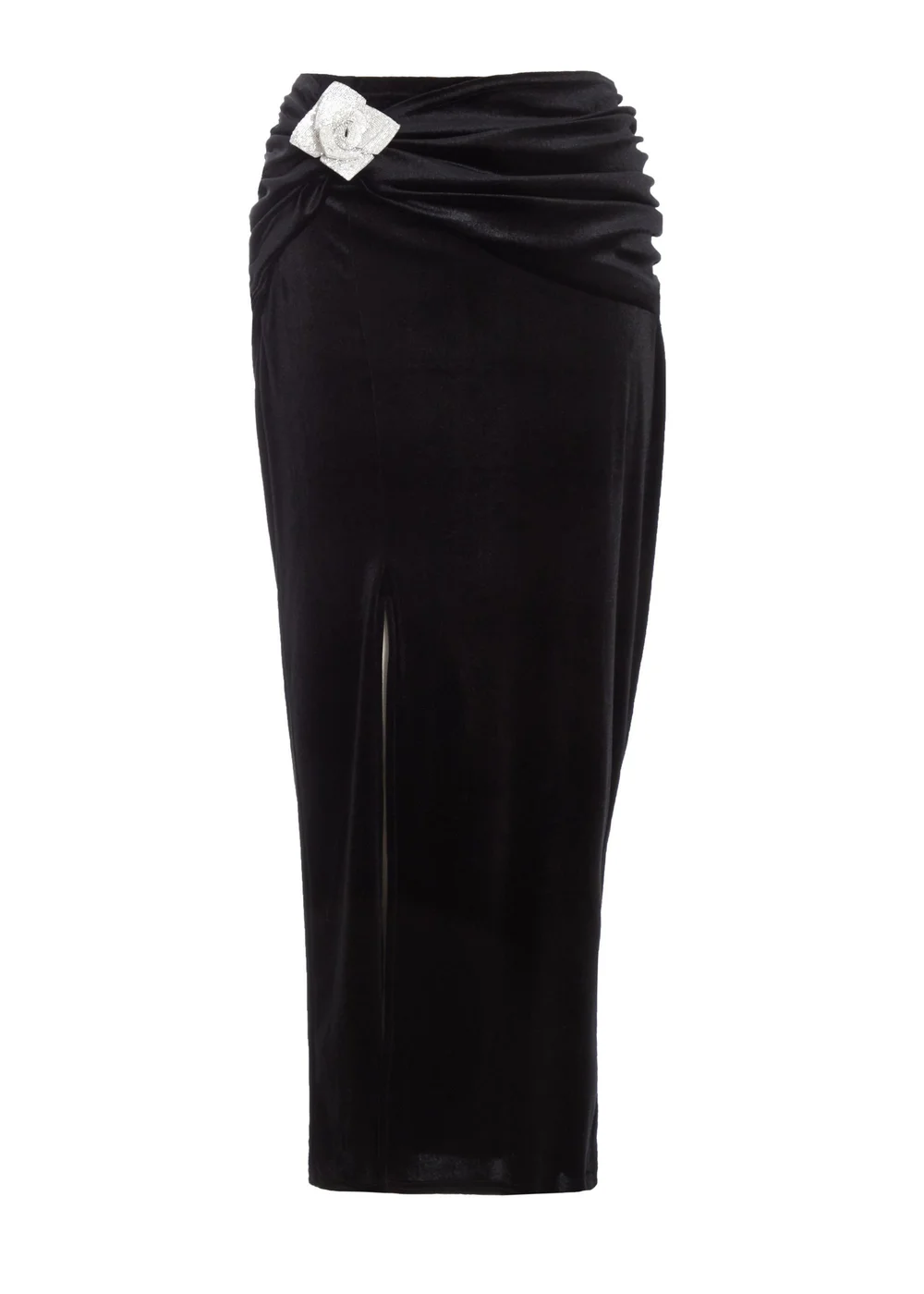 Quiz Black Velvet Corsage Maxi Skirt - Size 6 Image 4