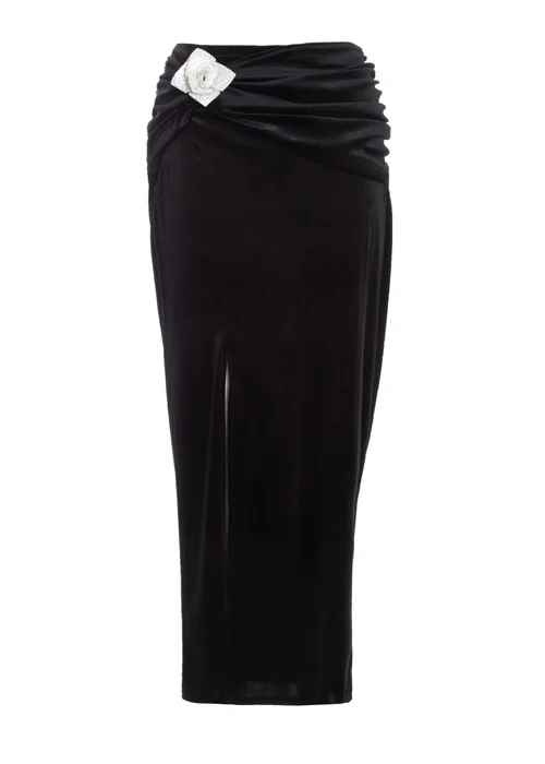 Quiz Black Velvet Corsage Maxi Skirt - Size 6 Image 4