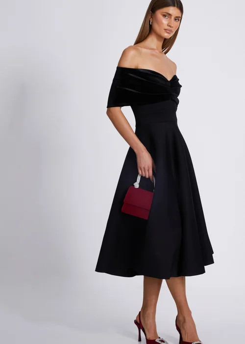 Quiz Black Velvet Neckline Skater Dress - 6 Image 3