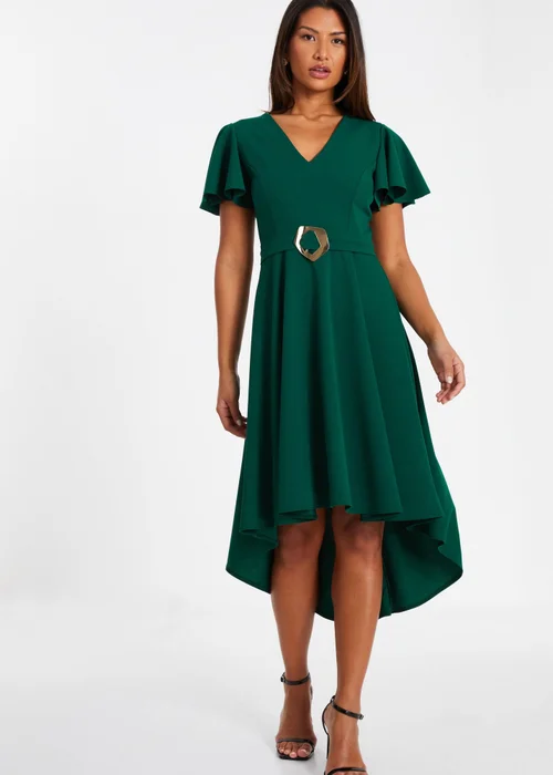 quiz clothing green dress Quiz Sage Green Ruffle Bardot Maxi Dress