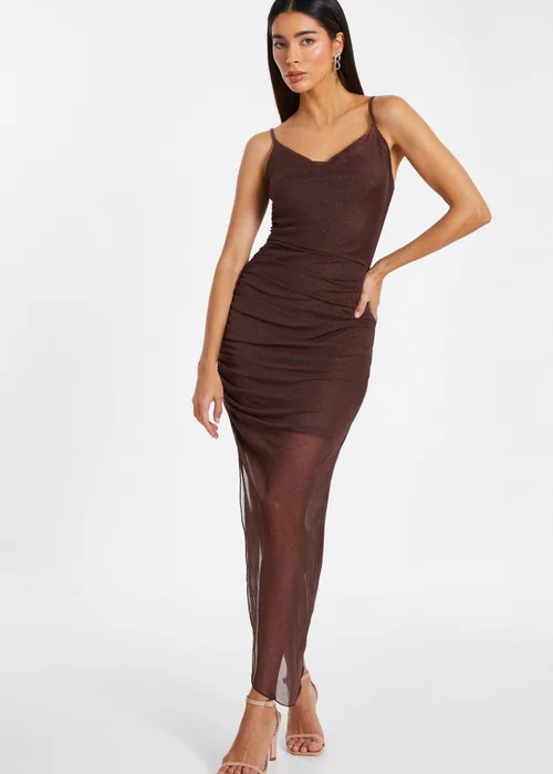 Quiz Brown Glitter Mesh Midaxi Dress - 4 Image 1