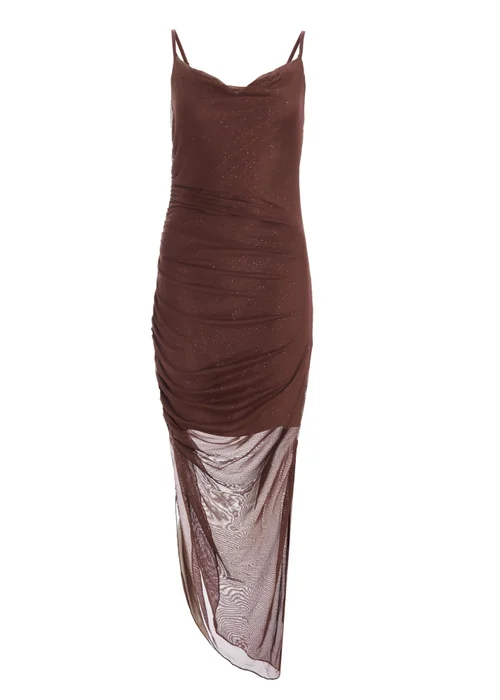 Quiz Brown Glitter Mesh Midaxi Dress - 4 Image 4