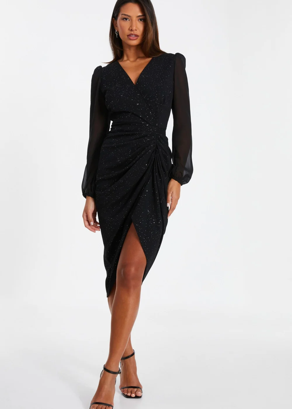 Quiz Black Glitter Midi Dress - 14 | Matalan Quiz Black Glitter Midi Dress - 14 | Matalan