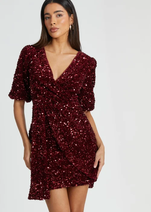 Quiz Red Sequin Wrap Mini Dress - 6 Image 1