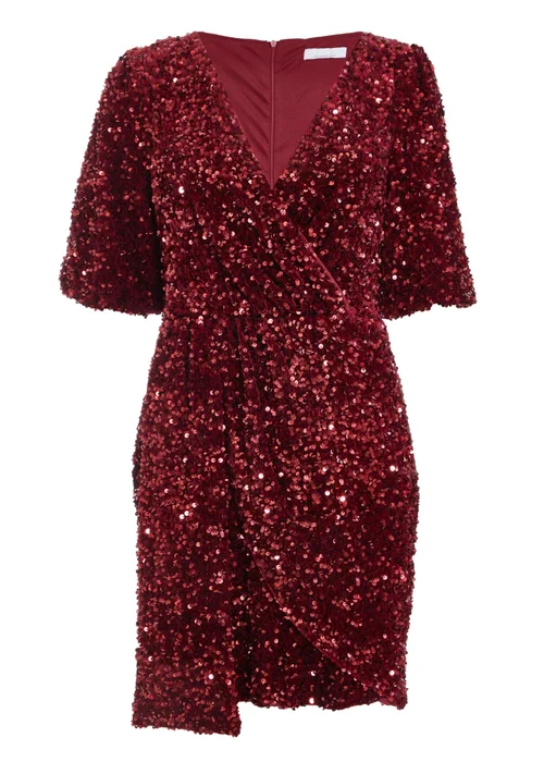 Quiz Red Sequin Wrap Mini Dress - 6 Image 4