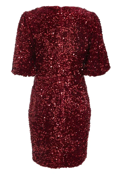 Quiz Red Sequin Wrap Mini Dress - 6 Image 5
