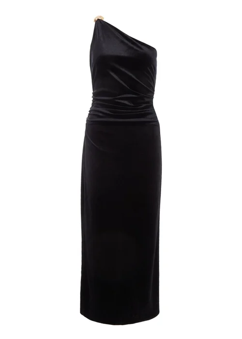 Quiz Black Velvet One Shoulder Midaxi Dress - 6 Image 4