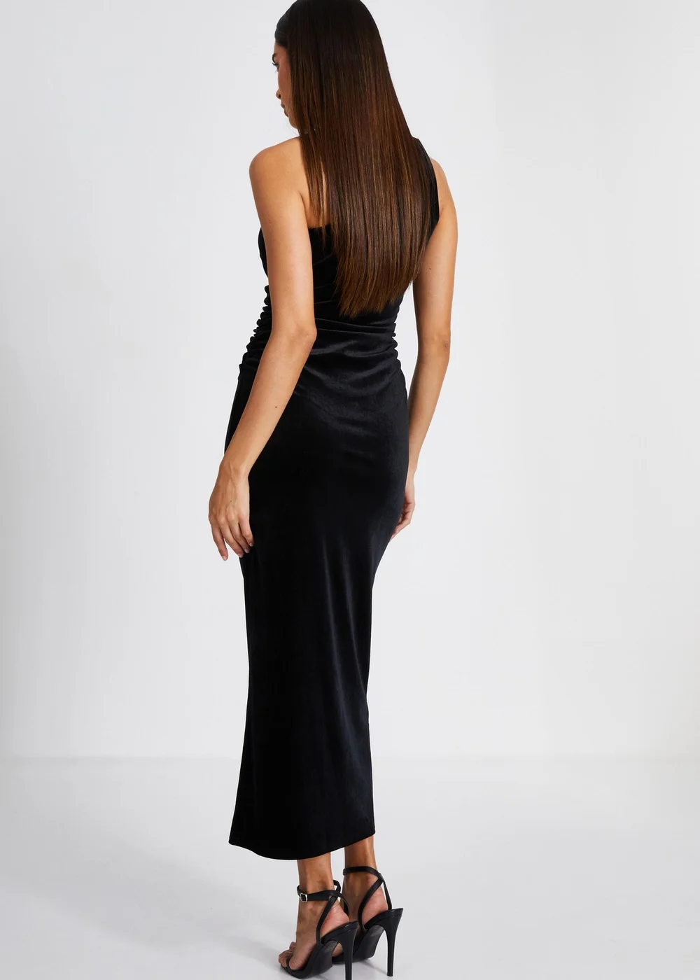 Quiz Black Velvet One Shoulder Midaxi Dress - 6 Image 2